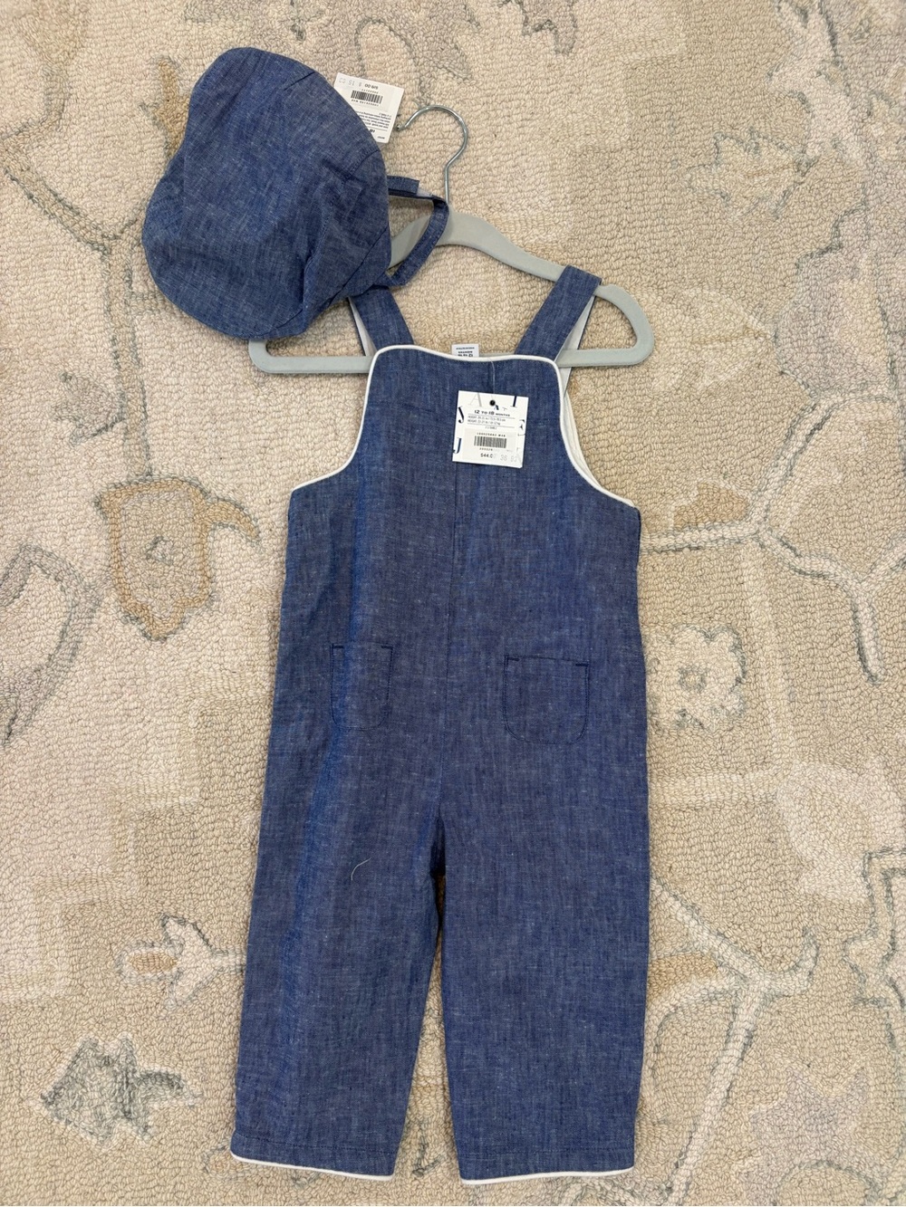 Janie and Jack Navy Chambray Overalls with Matching Cap